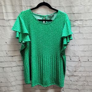 NWOT Adrianna Papell green/white/black floral blouse in 1X